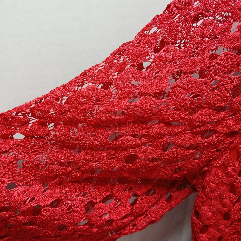 Brittany Black - Red Lace Sequin Top Womens Med 3/4 Sleeve Blouse Lined - Picture 5 of 12